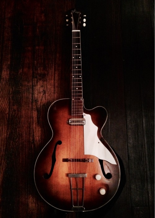 iamnathanieldanger:  The family (though not everyone).  Second acoustic is a 1960s Silvertone with the humbucker I from the Les Paul jury rigged into it.