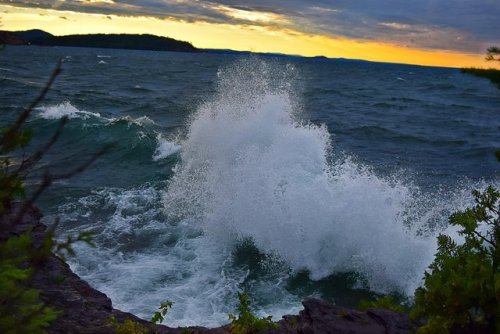 sunset waves on Lake Superior.