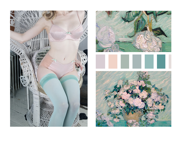 colormatches:  Vincent Van Gogh, white roses x Playful Promises, eva pin lingerie 