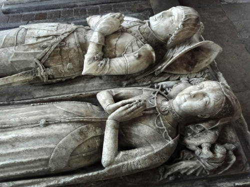 Monument to Sir Ralph Fitzherbert (d.1483) and his wife detail of wife in church in Norbury, Derbysh