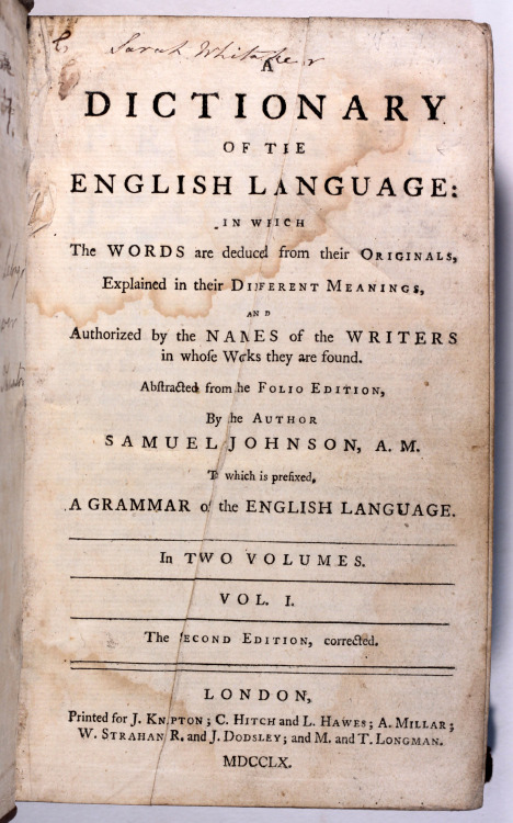 michaelmoonsbookshop: A dictionary of the English Language by Samuel Johnson London 1760