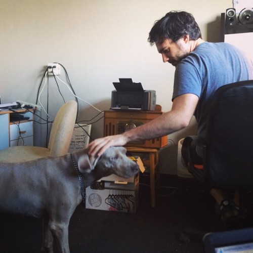 Ian with the office pup (at 2 Bit Saloon)