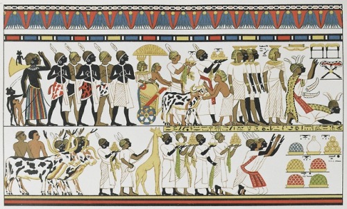 Nubian TributeNubian chiefs bringing presents to the King of Egypt, copy of an Ancient Egyptian wall