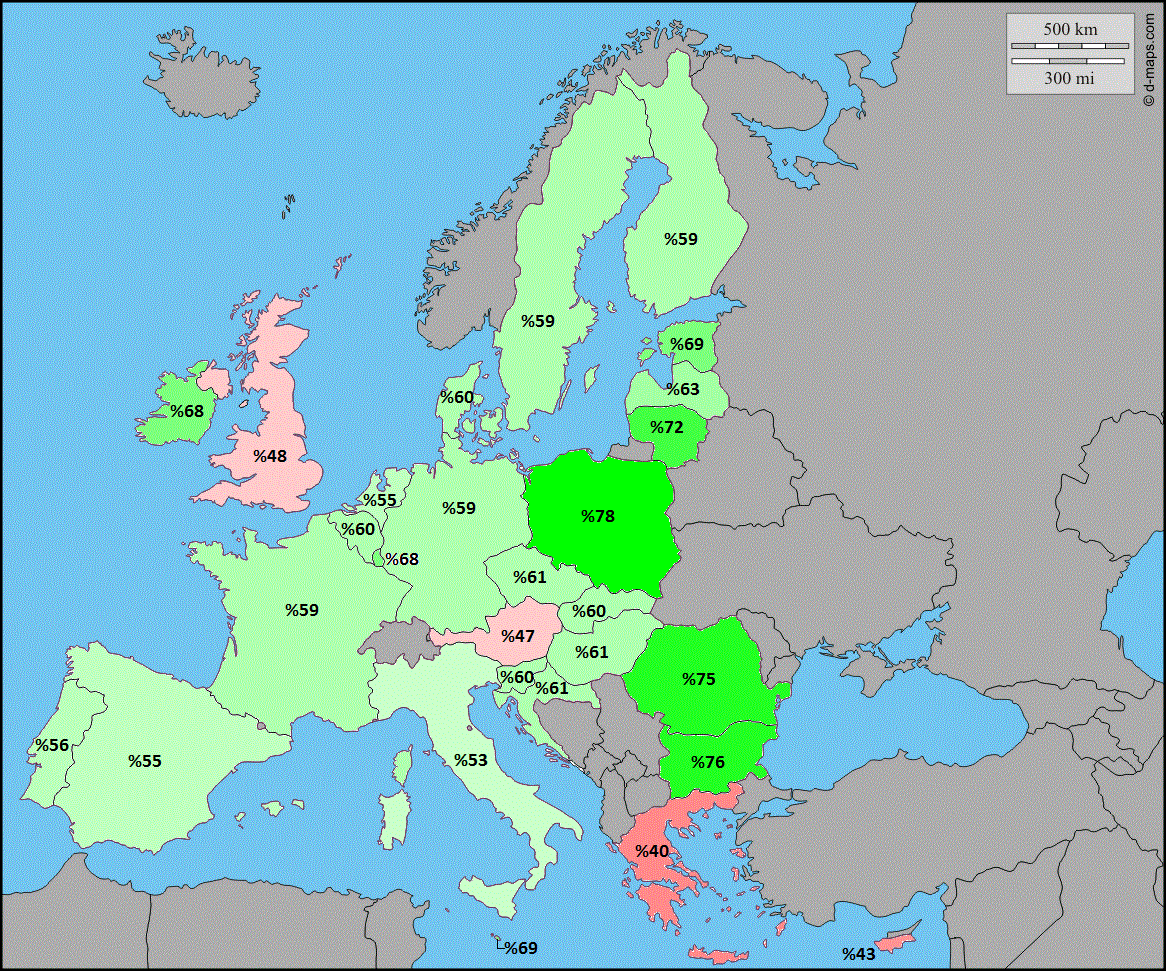 mapsontheweb:
“ Positive image towards European Union in EU countries, 2014.
”
Positive Haltung zur EU pro Mitgliedsland, 2014.