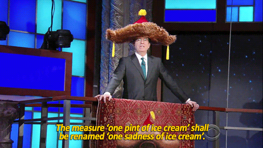 illirya-ooc:  sandandglass:  Stephen Colbert issues proclamations wearing his big,