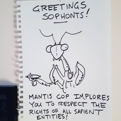 My husband drew me this. He knows that the real hero of #AncestralNight is #MantisCop (at Massachuse