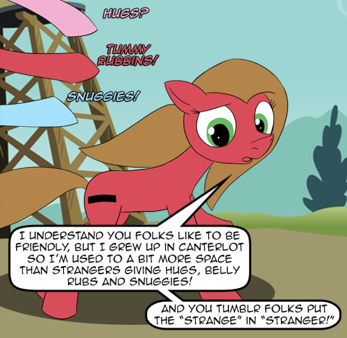 askpun:  I moved to Ponyville from Canterlot a few years ago, and the lack of physical distance when ponies are interacting is still a bit uncomfortable for me. Artwork by LoCeriBackground by CloudshadeZer0Script #449  X3