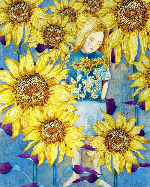 Sunflower girl. For #coloricombo challenge sky blue, banana yellow, mauve. I think some of my mauve 