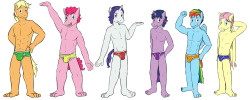 Undies Version of the R63 Anthro Mane 6So you should know me by now, and all the anthro pics had undie versions.  I gave em all briefs to keep em in uniform, though what I think may be slightly different.  Also my attempt to do some kind of &lsquo;body