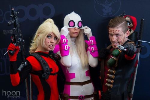 cameronisanairplane:Lady Deadpool: Black CatGwenpool: RadClawedRaidDeadpool: Something Wicked Cosplay                                                               Headpool: HimselfPhotographer: Hoon PhotographySydney Oz