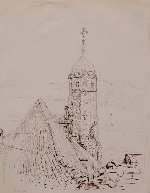 An illustration of the roof on Melford Hall’s north wing, by Beatrix Potter.