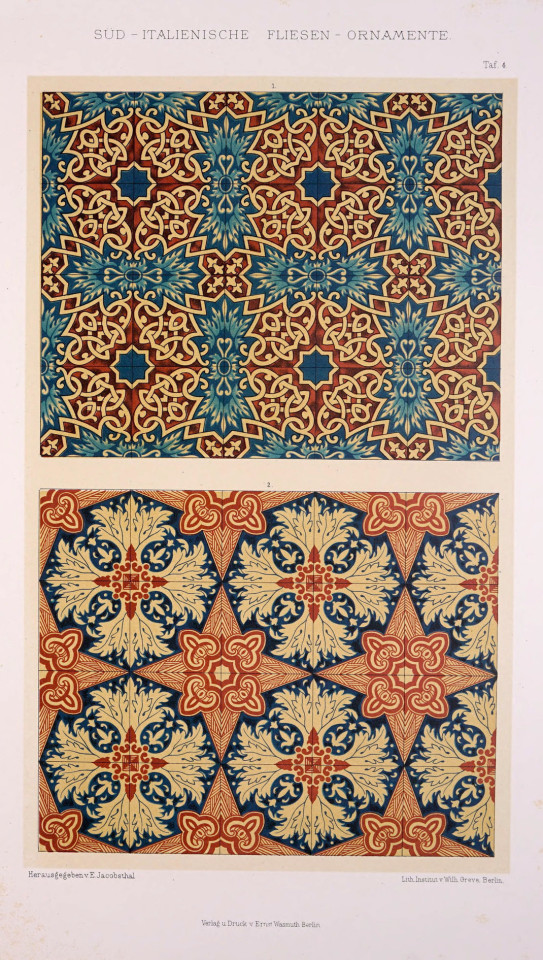 Johann Eduard Jacobsthal, “Süd-italienische Fliesen-Ornamente”, South italian tile ornaments, 1886….