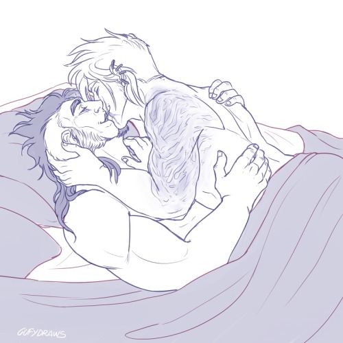 Sketch commission of MarineHusbands&rsquo;s OCs Arkah and Dharma sharing a morning kiss! Commission
