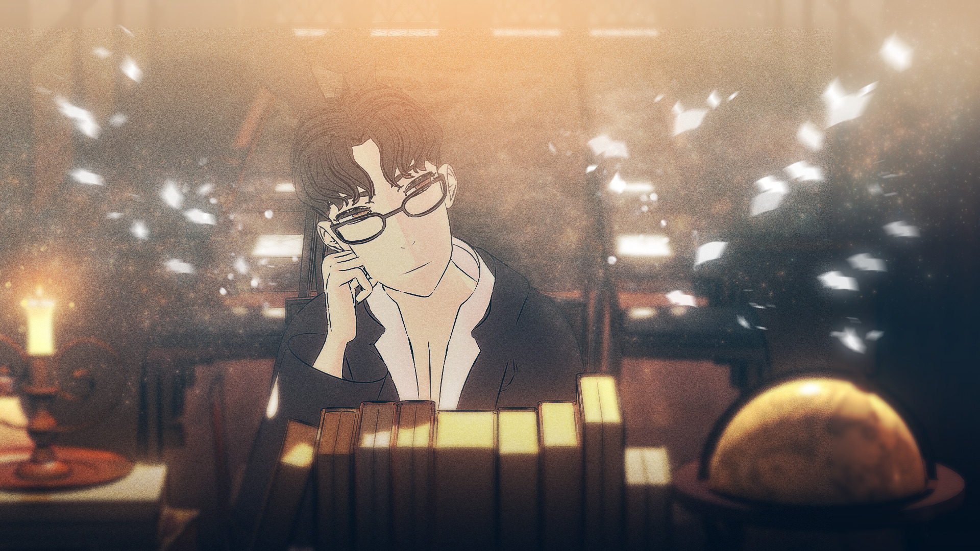 VHanan sitting in a library, with a bored expression on his face.