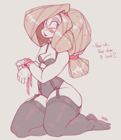ttyto-thighs:  Anon asked if Effie likes wearing cute undies/lingerie. The answer is a shy Yes. 