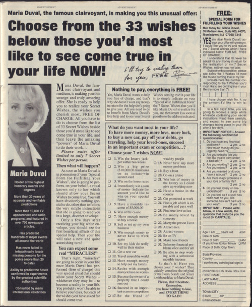 What do you wish for? An interesting ad from Weekly World News December 30, 2003.