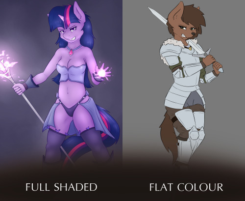 Base PricesFlat Colour - ฮFull Shaded - โExtrasAdditional characters - ฟ eachBackground - บ-20 (Depending on complexity)Other details such as clothes, armour and other accessories may cost extra depending on complexity.   To request a commission,