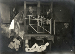 chagalov:  Jacques Villon holding the work of Marcel Duchamp, ‘Glissière ou étude pour Le Grand Verre’, Puteaux, ca 1922 -by Man Ray  [ ] [ ]  Jacques Villon confide to Pierre Cabanne that he felt alone in his atelier of Puteaux during the 1920’s