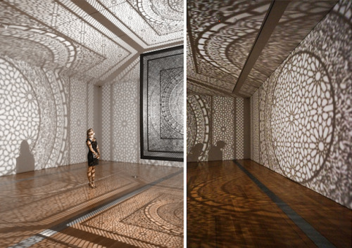 blunttcuntt:  jedavu:  INTERSECTIONS | ANILA QUAYYUM AGHA Winner of both the public and juried vote of Artprize 2014, Pakistani artist Anila Quayyum Agha exercises the architecture of the Grand Rapids Art Museum in Michigan by infilling it with a dynamic