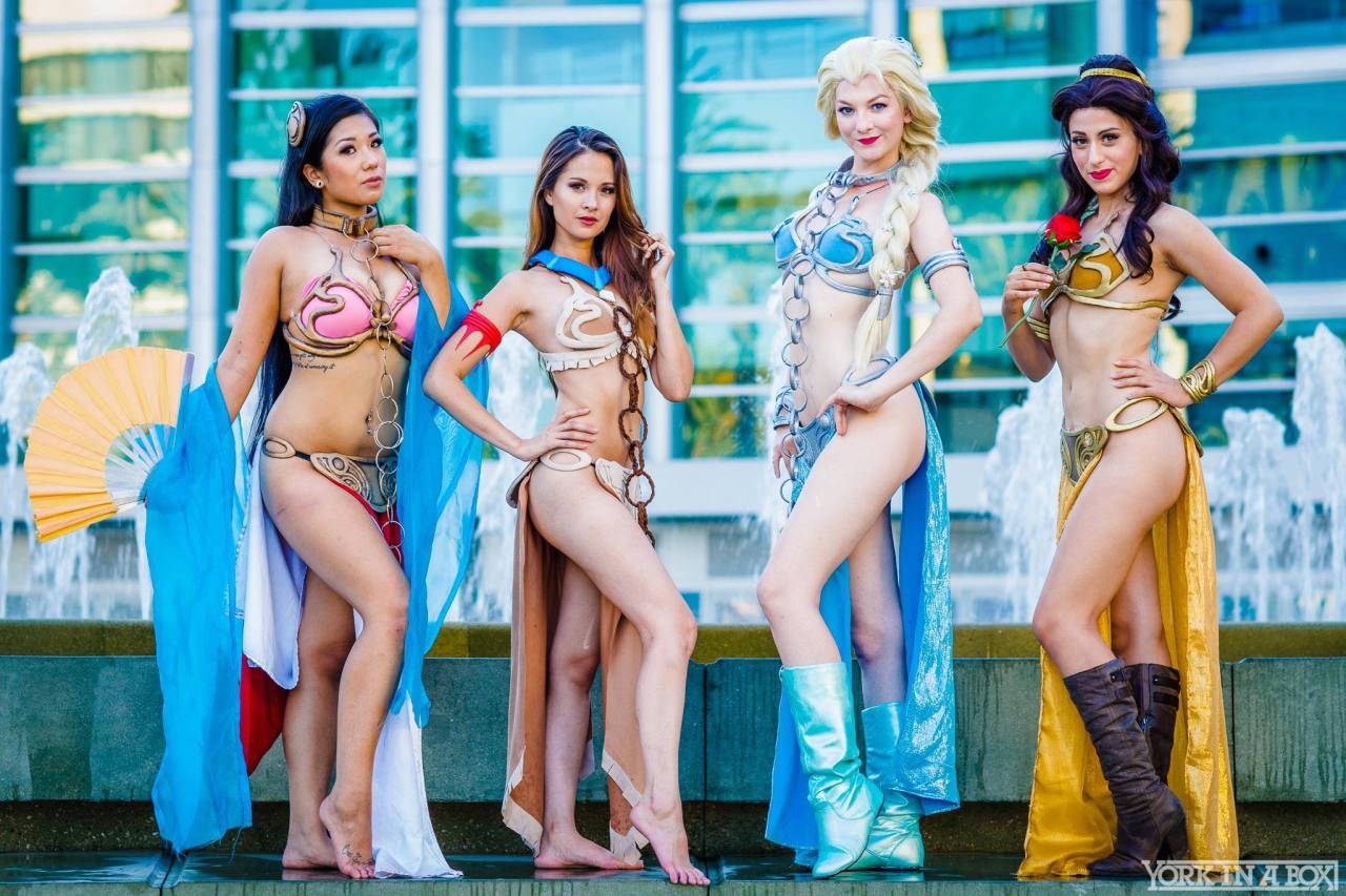 queens-of-cosplay:  Slave Mulan, Pocahontas, Elsa and BelleCosplayers: Rian Synnth,