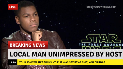 becominganoven:#BoyegaWeek: - June 14, 2016Memes/Insp: Breaking News“Science determines John Boyega 