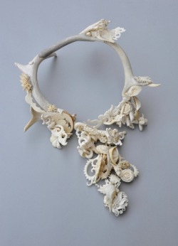 blackpaint20:  Jennifer Trask, Germinate Necklace, 2010. Bone, antler, teeth, pre-ban ivory, steel, brass, diamonds. 