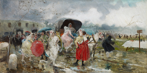 Eugenio Lucas Villaamil - Leaving the bullring, Rain - 1885