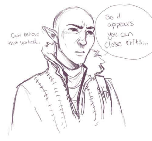 misspaper:Cute little Danne Lavellan (gonna draw her vallaslin later) meeting Solas for the first ti