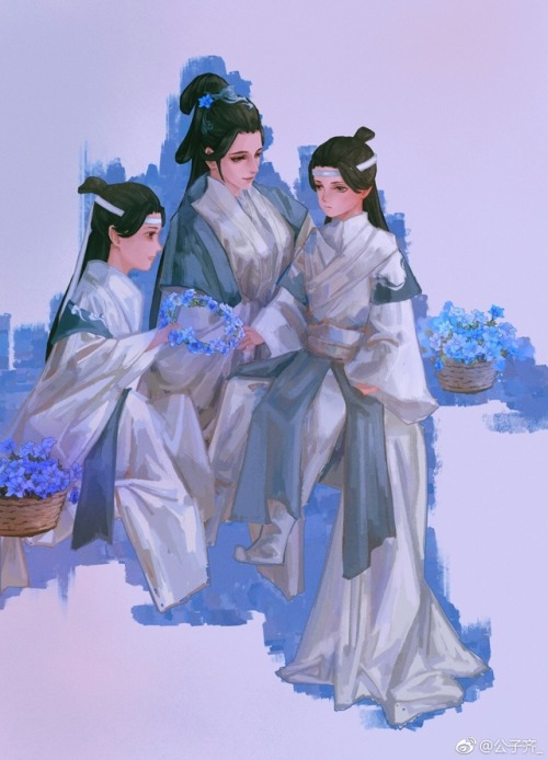 mdzs-stuff:Lan Xichen, Lan Wanji with their mother by 公子齐