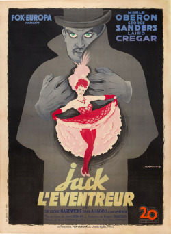 romantisme-pornographique:  Roger Jacquier Rojac, Jack L'éventreur (The lodger) movie poster, 1944.  