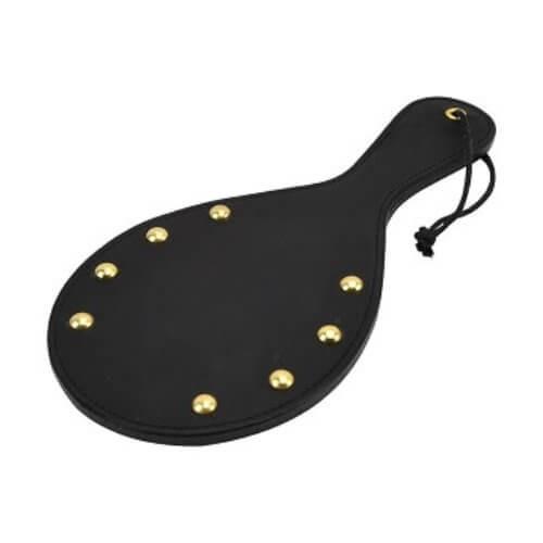 BOUND NOIR NUBUCK LEATHER PADDLE WITH BRASS STUD DETAIL