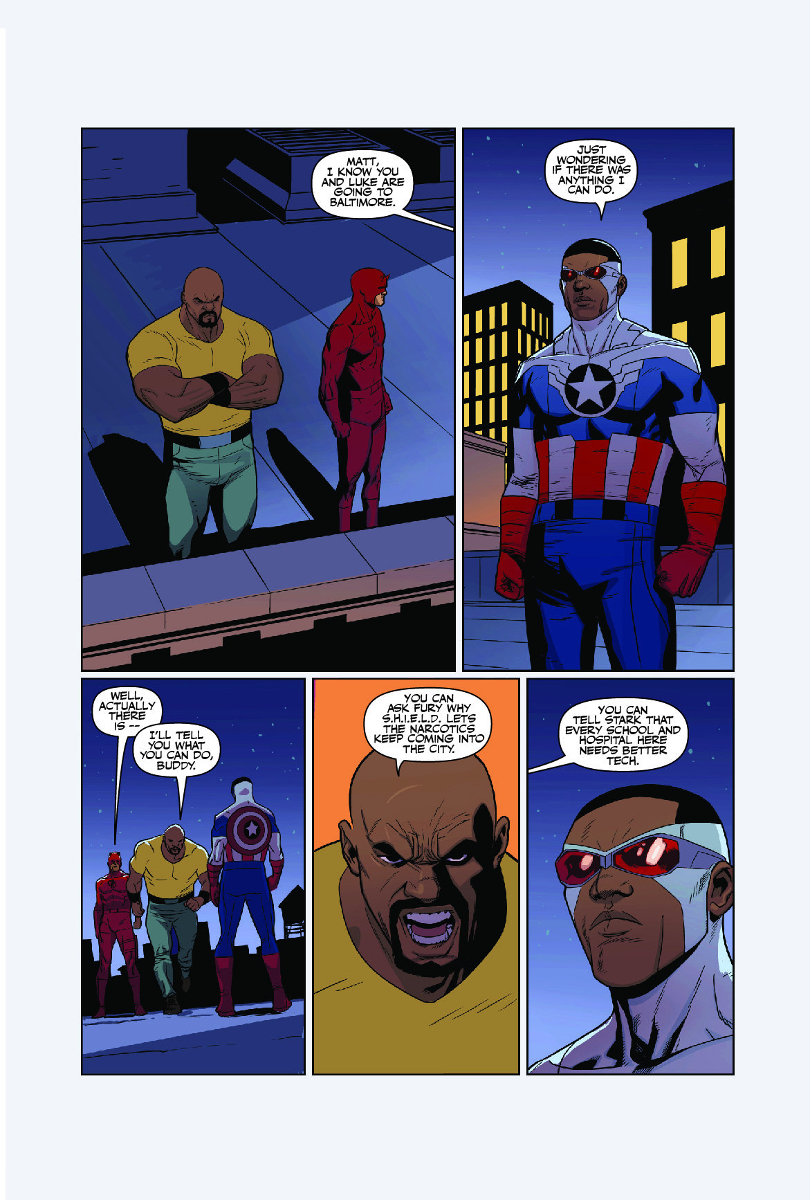 geekscoutcookies:  nelsonblakeii:  Luke Cage, Daredevil and All New Cap, talking