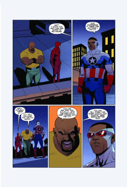 nelsonblakeii:  Luke Cage, Daredevil and All New Cap, talking about Baltimore.  Written by Bryan Edward Hill Art by Nelson Blake II , Letters: Troy Peteri