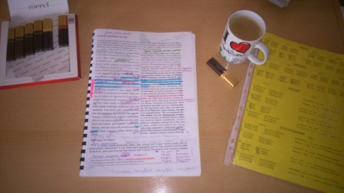 studying-like-a-pro:chocolate &amp; ☕coffee vs.  latin Notice how colorful my practicum is Bene!