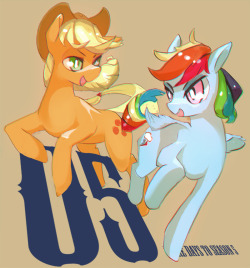 ultrateecee:Just 5 more days to go!Apple Horse and Rainbow Pony best ponies.They share so many traits (Rainbow Dash is more prone to fibbing, obviously) and get along so well in their friendly rivalry! ^w^