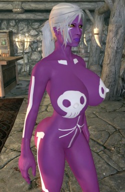 bewbchan:  muffinatur-nsfw:  Imported the Zee skin I made for FO4 into Skyrim. Made some fitting eyes and changed some hair colour around too. Then had some sexy time aswell! :D  Zeezee is @bewbchan’s original character, so check him out!   This is