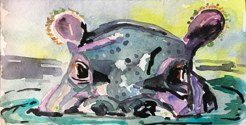 Hippopotamus Original Watercolor Art //IThomsonArtworks