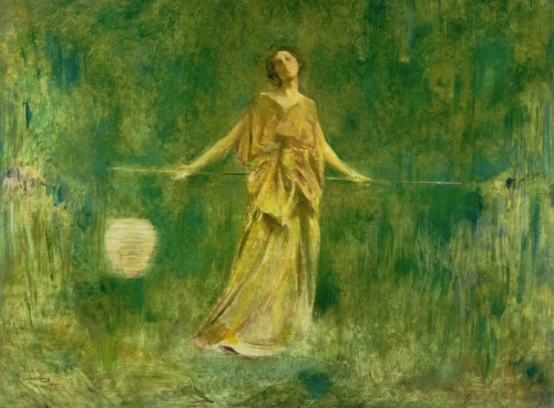 dappledwithshadow: Symphony in Green and Gold, Thomas Wilmer Dewing, 1900.