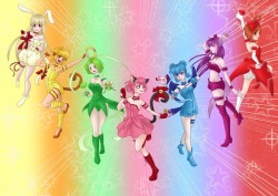 miss-cockatoo:  Mew Mew all together! Since I finished Mew Ringo recently I wanted to make another group picture.Tbh I prefer the main team. xD This image looks so huge. But I bet they’d make an awesome idol group. ;) 