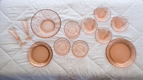 Set of Arcoroc Rosaline Swirl Pink Dishes