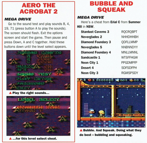  SEGA Megazone #55, Sep 95 - Cheats for ‘Aero The Acrobat 2′ and ‘Bubble & Squeak’’ on the Mega 