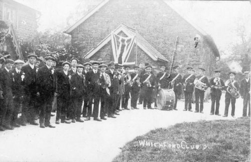 Whichford Club (1900s, Warwickshire): Procession; with banner; with aband performing; with the band;