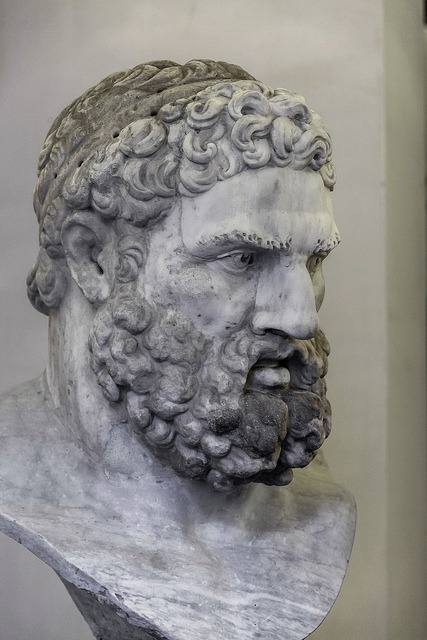 bloghqualls:Roman portrait head of Hercules (Herakles), 1st century CE, copy of Lysippos’ 4th century BCE original.