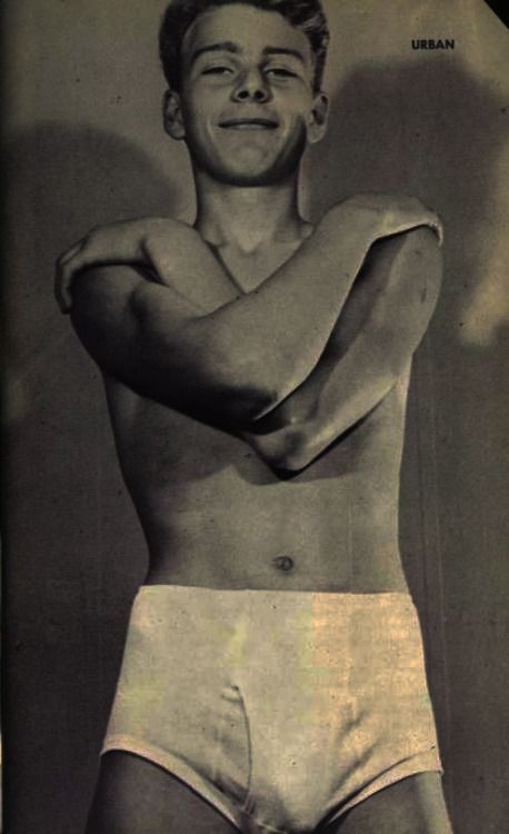 vintageunderpants:I played with this image a bit to show more details of his cheap underpants.  Wasn’t able to identify a brand.  But I love the outline of his shaft and glans, which show better in this version.  I find this guy very appealing.