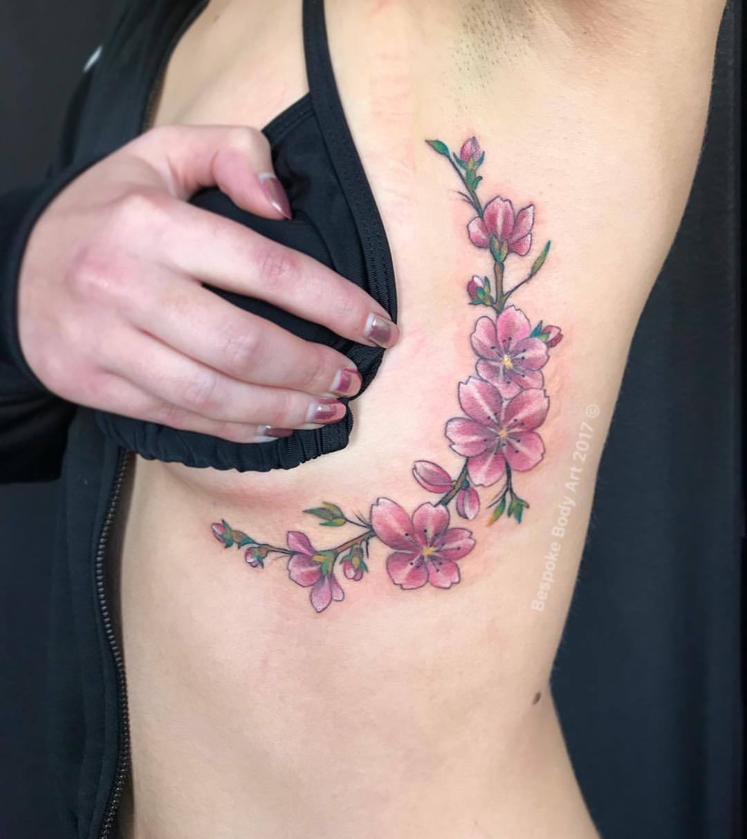 Japanese Cherry Blossom Tattoo Purple Flowers Branch  Blossom tattoo Tree  tattoo chest Cherry blossom tattoo