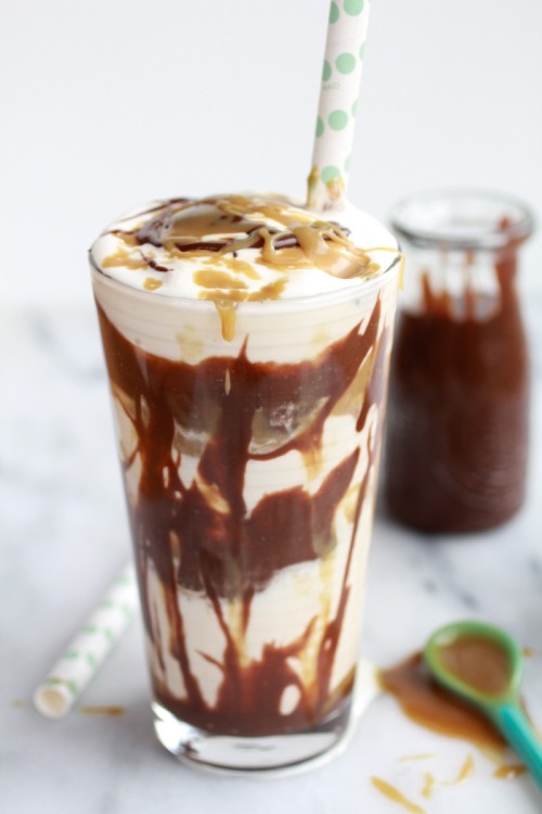 Butterscotch Milkshakes with Chocolate Peanut Butter Hot Fudge Recipe