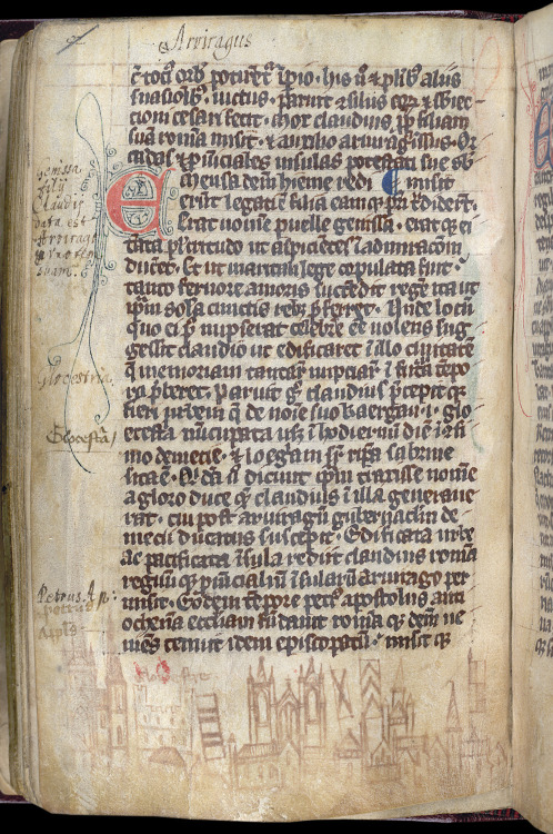 jothelibrarian:Pretty medieval manuscript of the day is Gloucester! Another leaf from Geoffrey of Mo