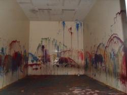 fuckyeahabandonedplaces:  a basketball court decorated with paint inside an abandoned mansion near my house