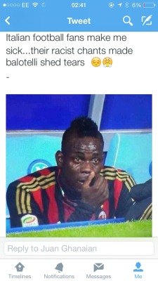 youngblackandvegan:  censoredyetburning:  This made me so upset.  Italians are racist as shit. So many black football players have to go through this. It’s disgusting. 