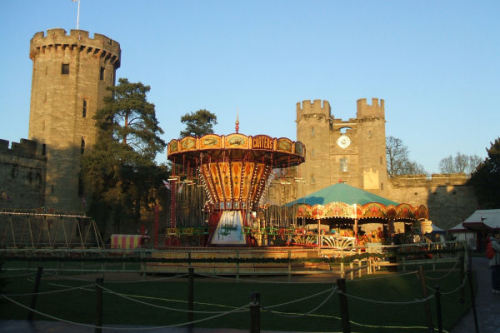Warwick Castle with traditional fairground rides, winter 2007